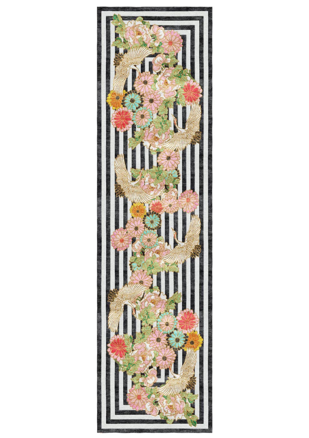 Kimono Noir 274x76cm Black And White Hand Tufted Runner Rug Made To Order