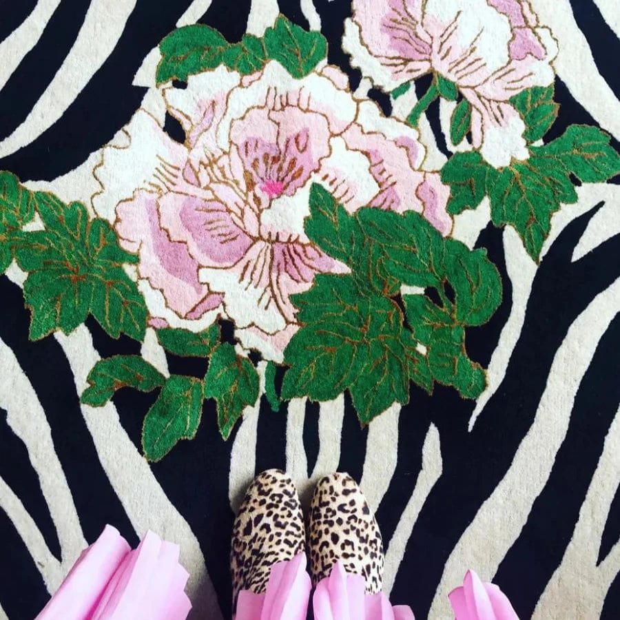 Zebra Florals Black And White Modern Hand knotted rugs