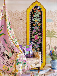 Mughal Flower Show 300x76cm Hand Tufted Runner Rug Yellow color hand made rugs made to order