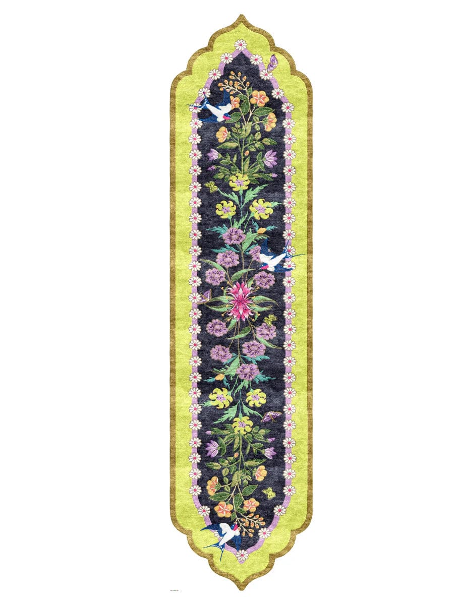 Mughal Flower Show 300x76cm Hand Tufted Runner Rug Yellow color hand made rugs made to order