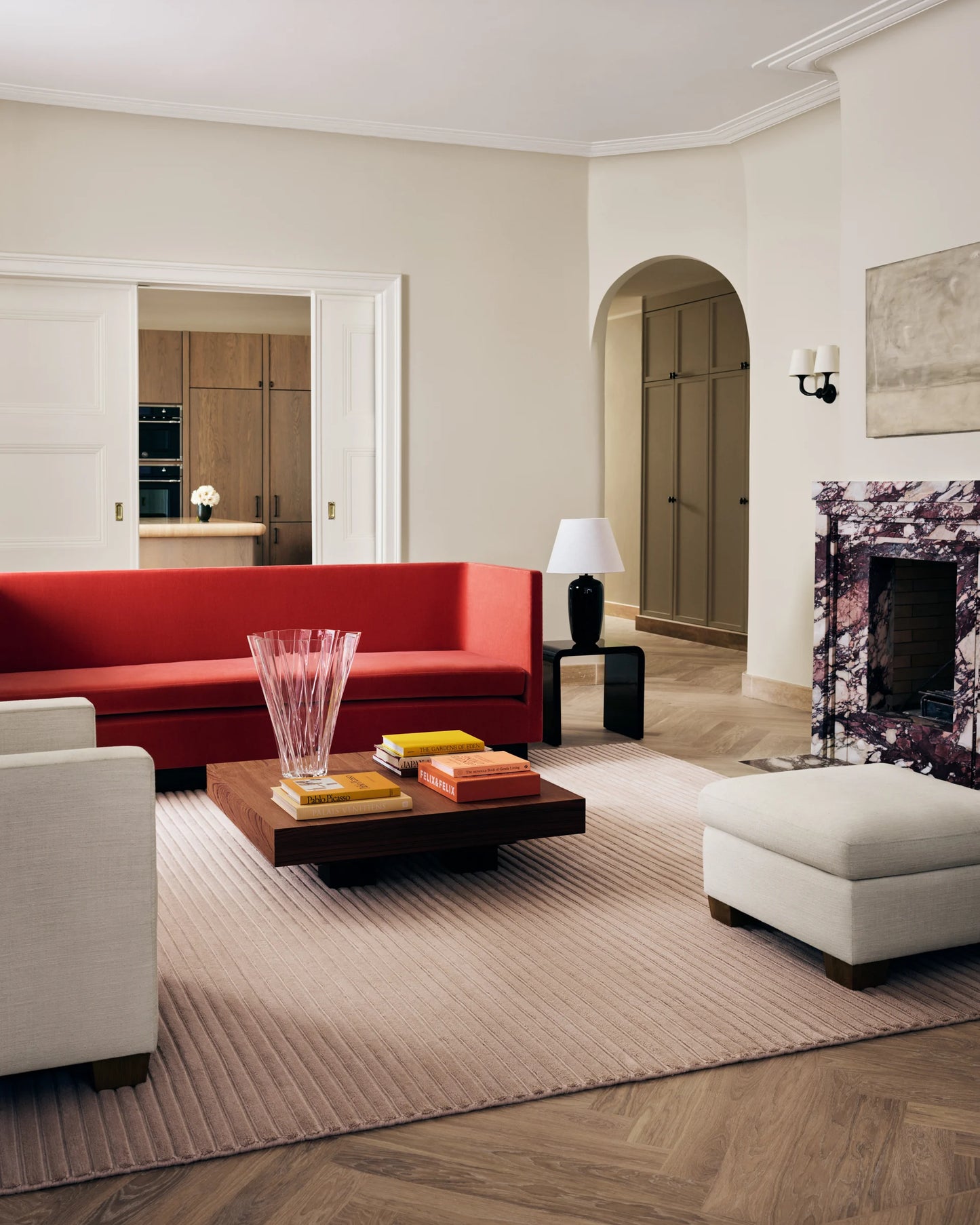 Modern Minimalist Rose Pink Hand-Tufted Woolen Area Rug with Linear Texture for Living Room