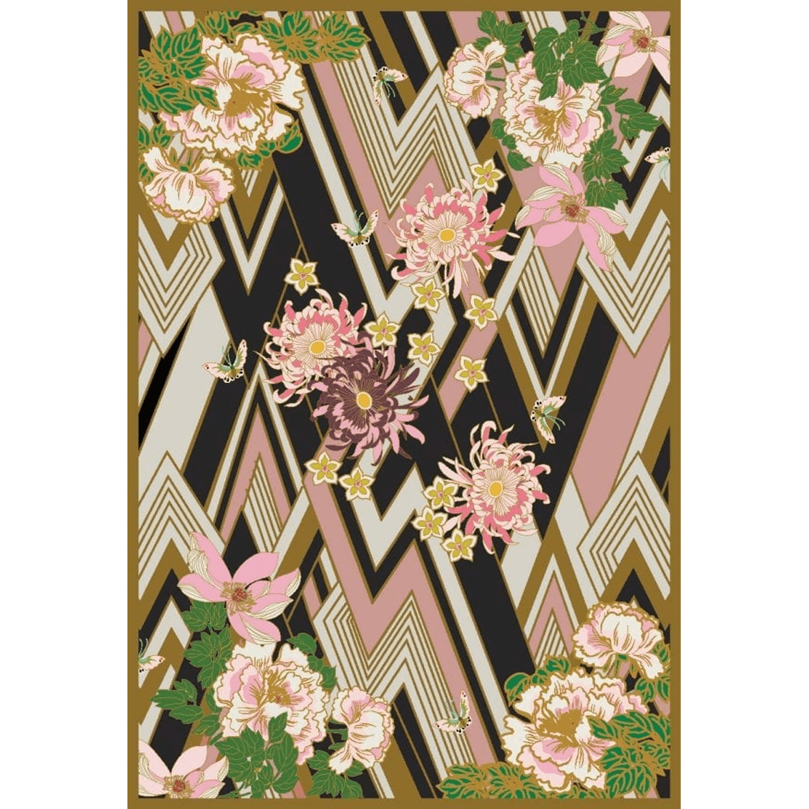 Herringbone Florals Pink & Golden and silk Hand Tufted Rug PRE ORDER Regular