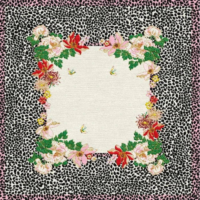 Cheetah Florals Black And White Indian Made Wool Rug Hand Tufted Rug PRE ORDER