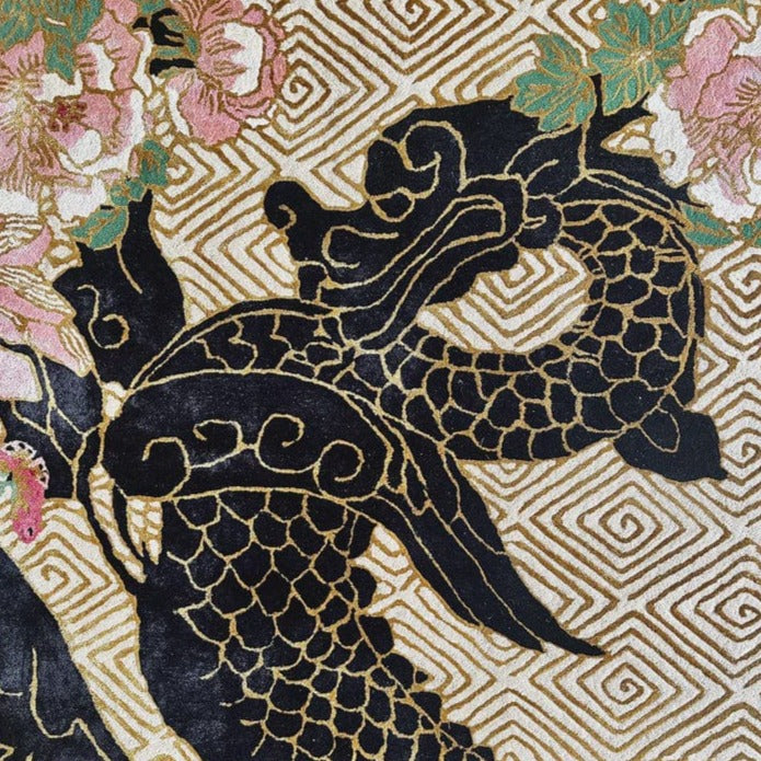 Dragon Florals golden 9x12 ft size Black & Gold Hand Tufted Rug PRE ORDER