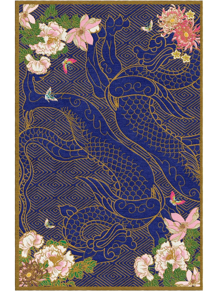 7x10 9x12 ft Dragon Florals Blue & Gold Hand Tufted Rug PRE ORDER