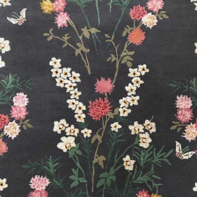 Flowers of Virtue Graphite Black Color 6x9 ft wool Hand Tufted Rug PRE ORDER