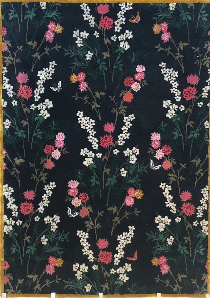 Flowers of Virtue Graphite Black Color 6x9 ft wool Hand Tufted Rug PRE ORDER