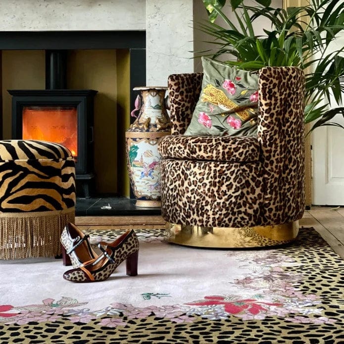 Leopard Florals Pink 9x12 coustm size Hand Tufted Rug PRE ORDER
