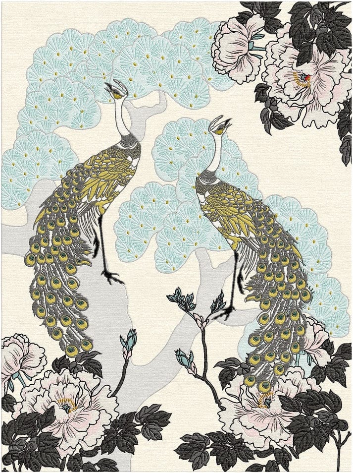Peacock Gold Tree Hand Tufted Rug PRE ORDER 6x9 ft 7x10 ft rugs