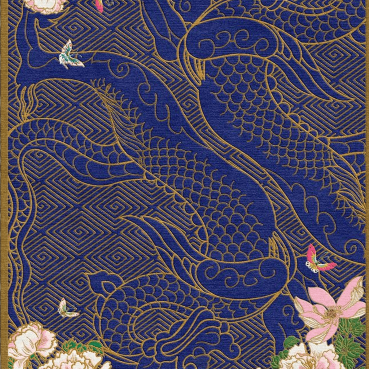 7x10 9x12 ft Dragon Florals Blue & Gold Hand Tufted Rug PRE ORDER