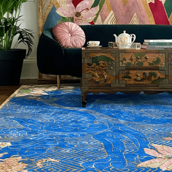 7x10 9x12 ft Dragon Florals Blue & Gold Hand Tufted Rug PRE ORDER