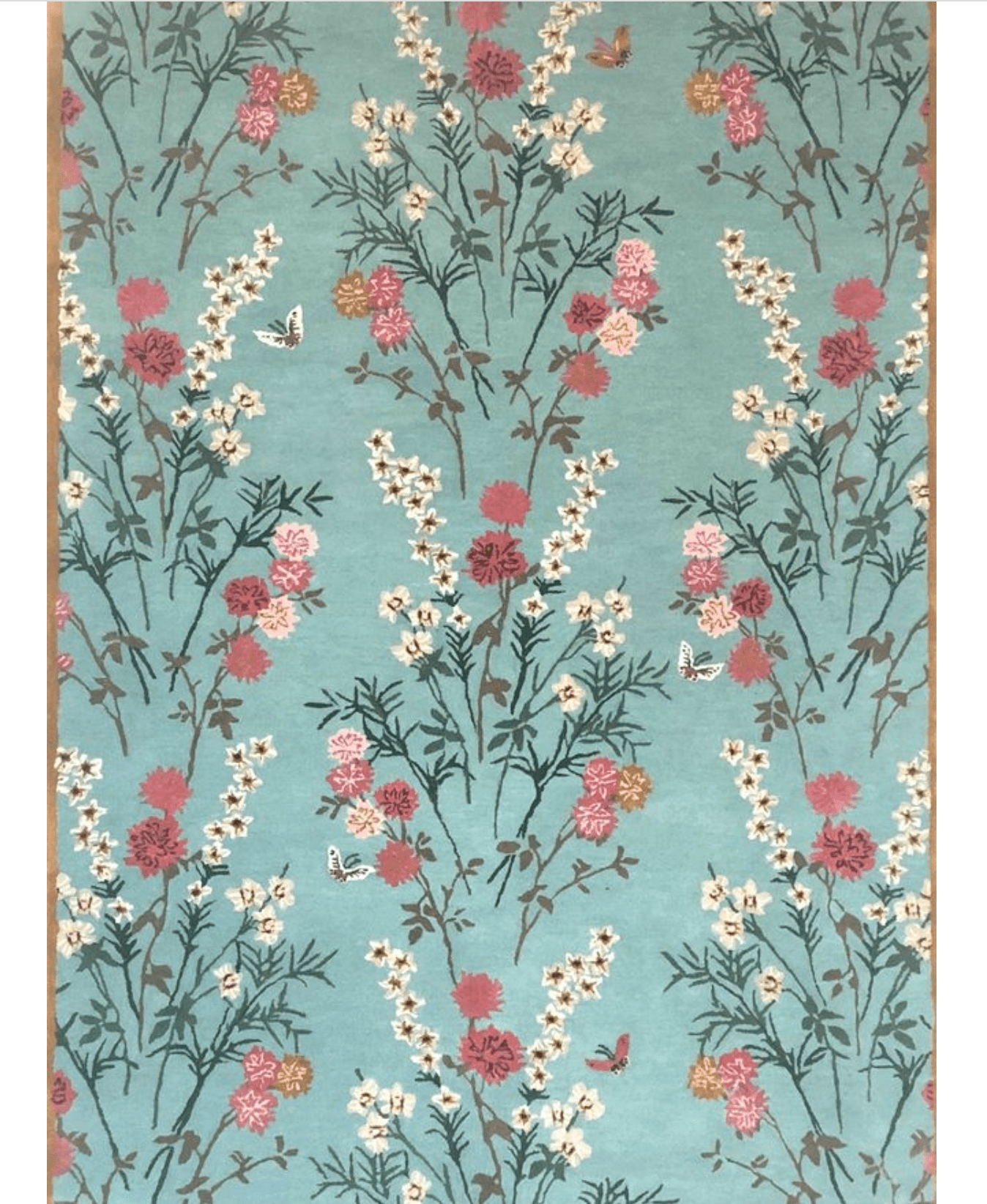 Red Flowers of Virtue Opal Blue 5x8 ft Hand Tufted Rug PRE ORDER