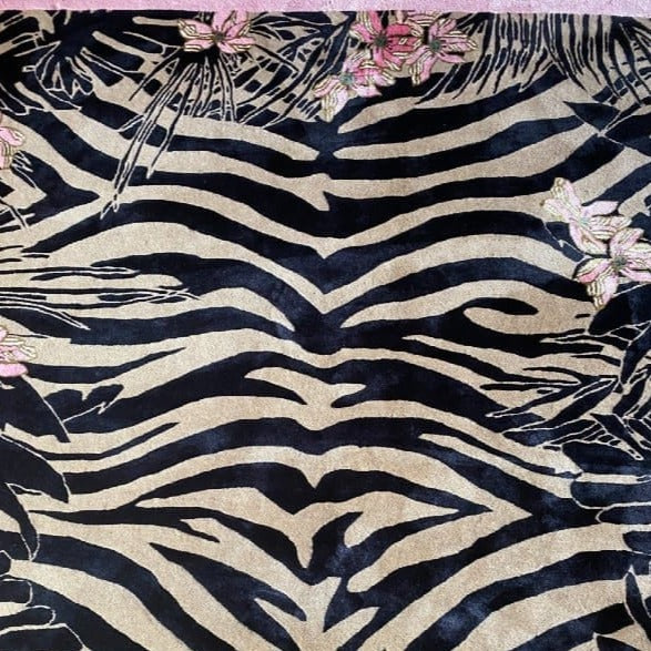 Tiger Florals Hand Tufted Rug PRE ORDER Black And White Zebra design Rugs