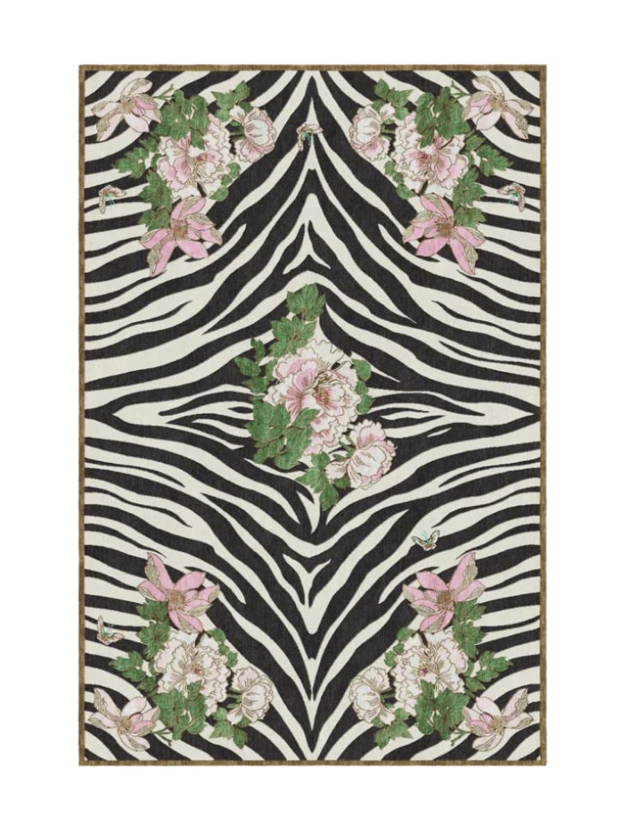 Zebra Florals Black And White Modern Hand knotted rugs