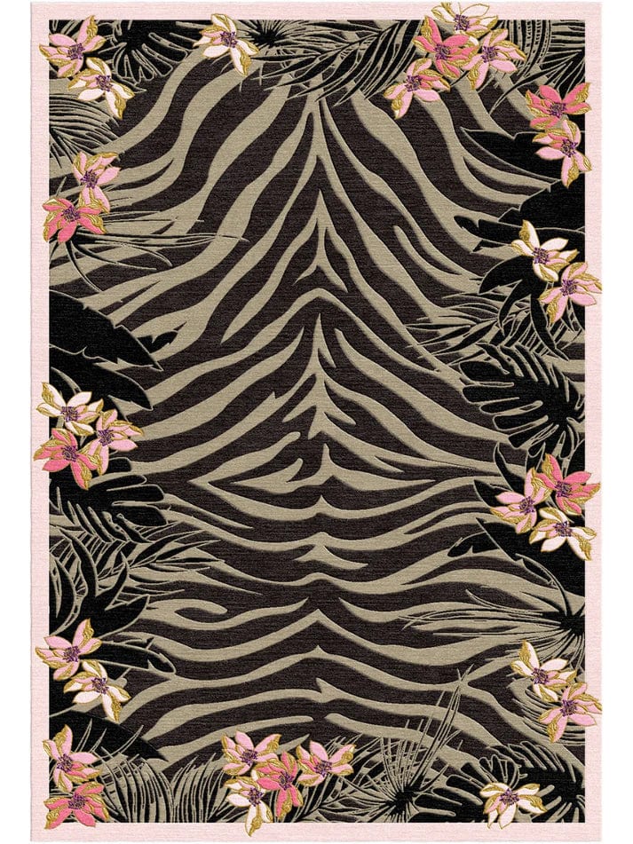 Tiger Florals Hand Tufted Rug PRE ORDER Black And White Zebra design Rugs