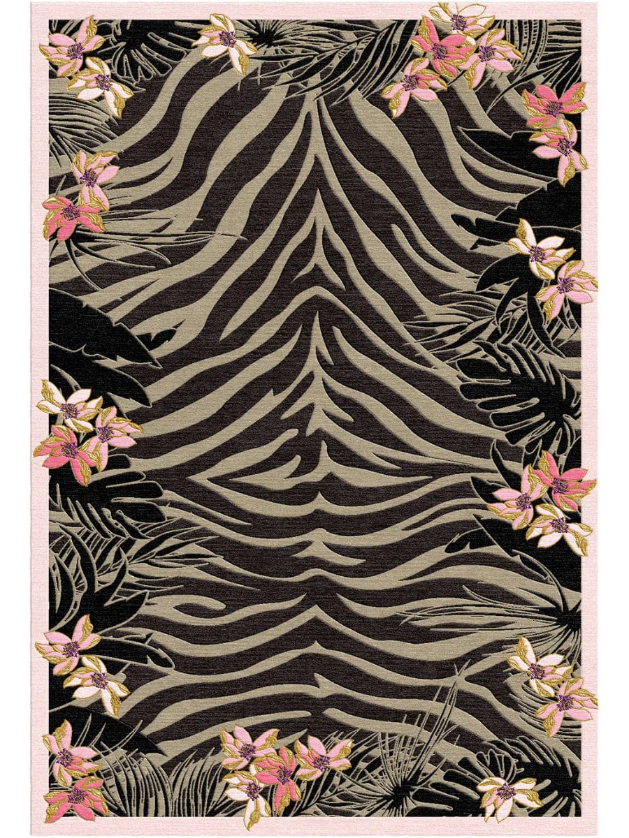 Tiger Florals Black And White 6x9 7x10 Wool Hand Tufted Rug