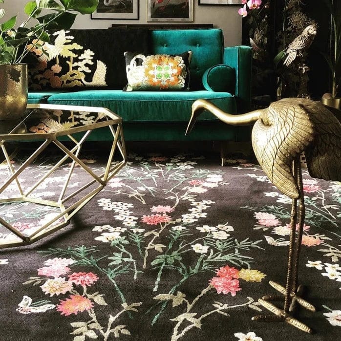Flowers Of Virtue Graphite Hand Tufted Rug 5x8 6x9 coustom size rugs Made to order