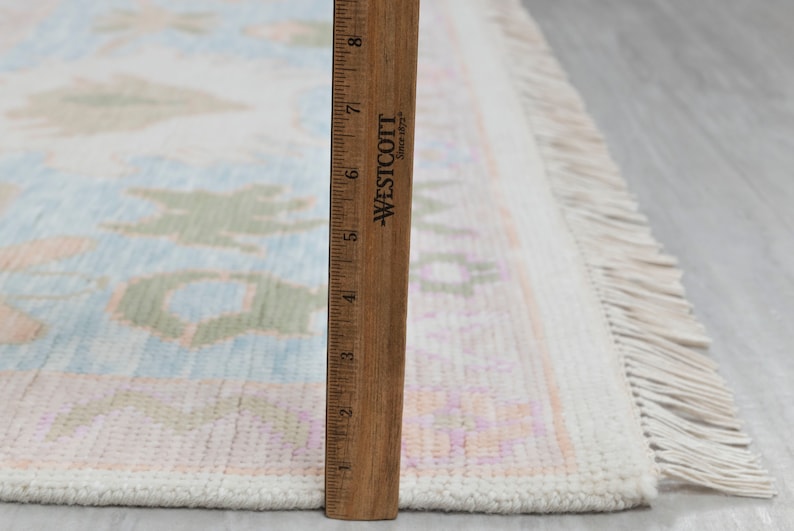 Vintage Pastel ivory and pink Oushak Rug - Handmade Turkish Floral Wool Carpet, Unique Distressed Area Rug for Living Room Decor”9x12 10x14 12x15