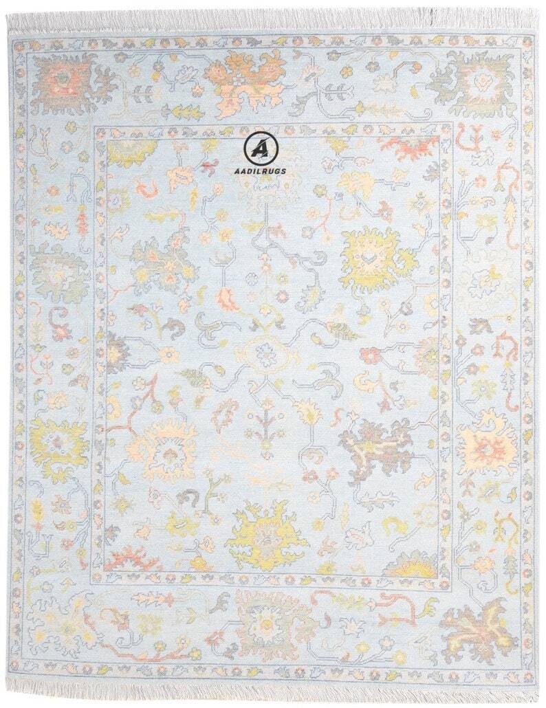 Blue Oushak with Multicolours rug multi size 8x10/9x12/10x14 Hand-knotted Vintage Oushak Wool Area Rug for Living Room, Dining room. area rugs