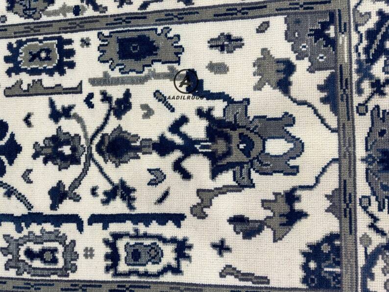 Handmade Indo-Rug – Geometric Lattice Design, Soft Beige & Gray, Luxury Wool Carpet.