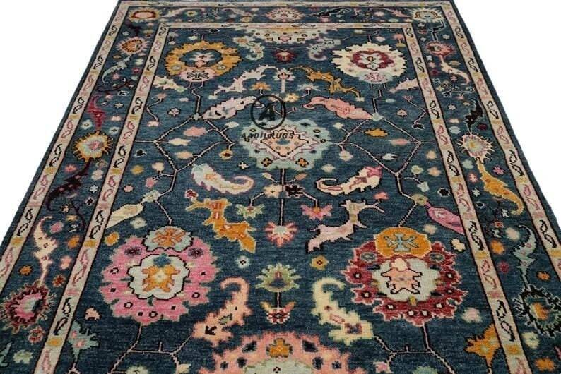 Modern Oushak Rug 7x10 Turkish Oushak Rug/ Hand-Knotted Wool Rug/ Multicolor Contemporary Rug/ Natural dyes/ Girls Room Rug/ Wedding Room rug