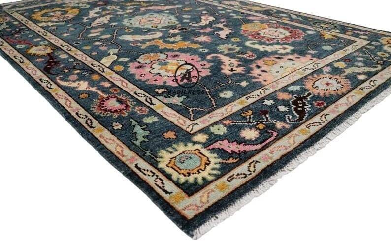 Modern Oushak Rug 7x10 Turkish Oushak Rug/ Hand-Knotted Wool Rug/ Multicolor Contemporary Rug/ Natural dyes/ Girls Room Rug/ Wedding Room rug