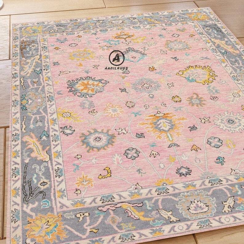 Modern Oushak Rug 7x10 Turkish Oushak Rug/ Hand-Knotted Wool Rug/ Multicolor Contemporary Rug/ Natural dyes/ Girls Room Rug/ Wedding Room rug