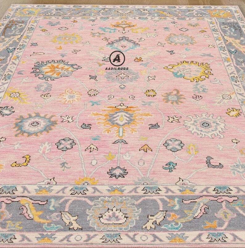 Modern Oushak Rug 7x10 Turkish Oushak Rug/ Hand-Knotted Wool Rug/ Multicolor Contemporary Rug/ Natural dyes/ Girls Room Rug/ Wedding Room rug