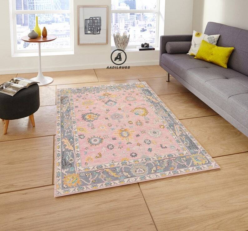 Modern Oushak Rug 7x10 Turkish Oushak Rug/ Hand-Knotted Wool Rug/ Multicolor Contemporary Rug/ Natural dyes/ Girls Room Rug/ Wedding Room rug