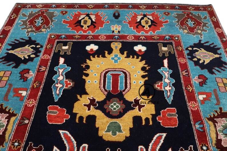 Modern pink Oushak Rug Handwoven Turkish Wool Area Rug with soft Black And Sky Blue Tones for bedroom,living room in multiple size,9x12,10,14