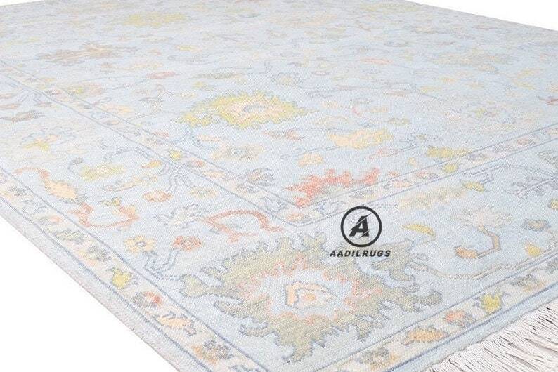 Blue Oushak with Multicolours rug multi size 8x10/9x12/10x14 Hand-knotted Vintage Oushak Wool Area Rug for Living Room, Dining room. area rugs