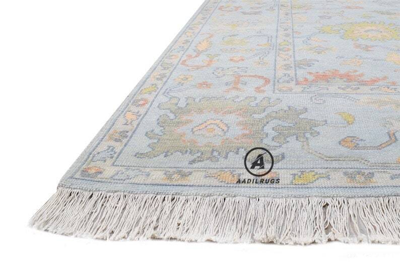 Blue Oushak with Multicolours rug multi size 8x10/9x12/10x14 Hand-knotted Vintage Oushak Wool Area Rug for Living Room, Dining room. area rugs