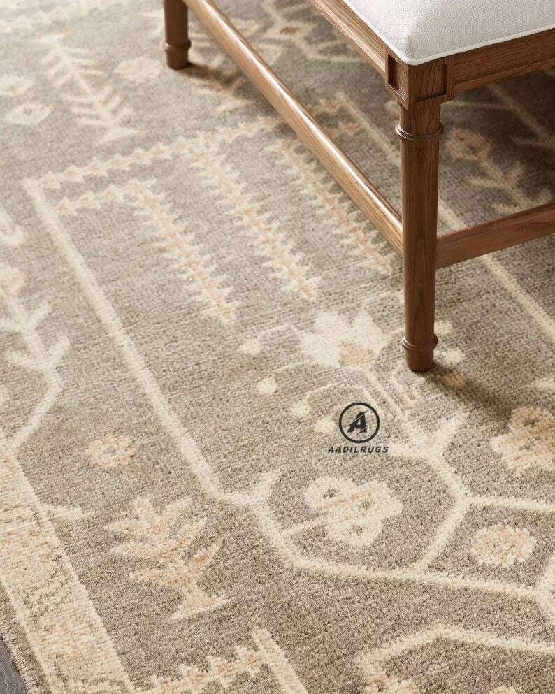 Modern Oushak Wool Rug 8x10,Gray Turkish rug for living room,Bedroom,Office,9x12,8x10 Area Rugs