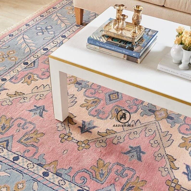 Modern Oushak Rug 7x10 Turkish Oushak Rug/ Hand-Knotted Wool Rug/ Multicolor Contemporary Rug/ Natural dyes/ Girls Room Rug/ Wedding Room rug