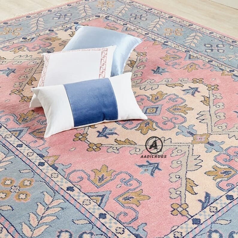 Modern Oushak Rug 7x10 Turkish Oushak Rug/ Hand-Knotted Wool Rug/ Multicolor Contemporary Rug/ Natural dyes/ Girls Room Rug/ Wedding Room rug