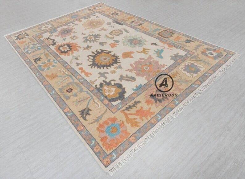 10X14 Beige and Pink Oushak rug muted multi size 8x10/9x12/10x14 Hand-knotted Vintage Oushak Wool Area Rug for Living Room, Dining room.