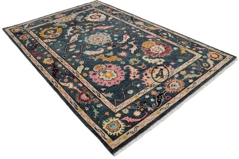 Modern Oushak Rug 7x10 Turkish Oushak Rug/ Hand-Knotted Wool Rug/ Multicolor Contemporary Rug/ Natural dyes/ Girls Room Rug/ Wedding Room rug