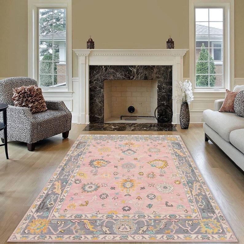 Modern Oushak Rug 7x10 Turkish Oushak Rug/ Hand-Knotted Wool Rug/ Multicolor Contemporary Rug/ Natural dyes/ Girls Room Rug/ Wedding Room rug