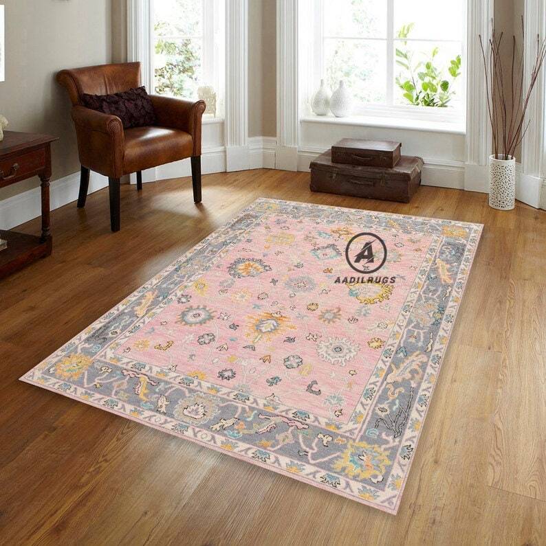 Modern Oushak Rug 7x10 Turkish Oushak Rug/ Hand-Knotted Wool Rug/ Multicolor Contemporary Rug/ Natural dyes/ Girls Room Rug/ Wedding Room rug