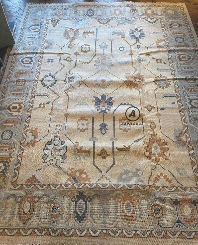 Modern Oushak Rug 7x10 Turkish Oushak Rug/ Hand-Knotted Wool Rug/ Multicolor Contemporary Rug/ Natural dyes/ Girls Room Rug/ Wedding Room rug
