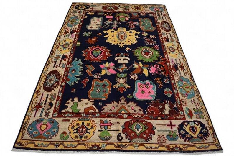 Muted Modern Oushak Rug- Turkish Wool Area Rug with Gray Base and Pastel Floral Accents. boho rug, oriental rug, dining room, bedroom,rug