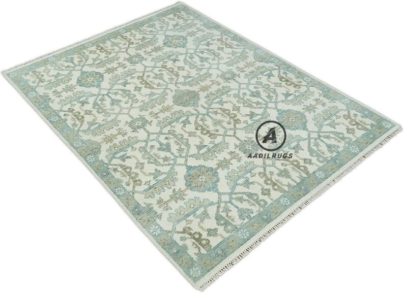 Vintage-Style Turkish Wool Carpet- Bohemian Beige Oushak Home Decor large area rug