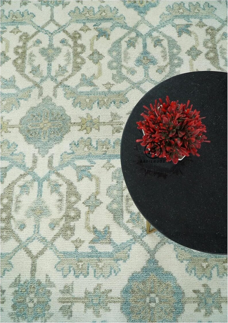 Vintage-Style Turkish Wool Carpet- Bohemian Beige Oushak Home Decor large area rug