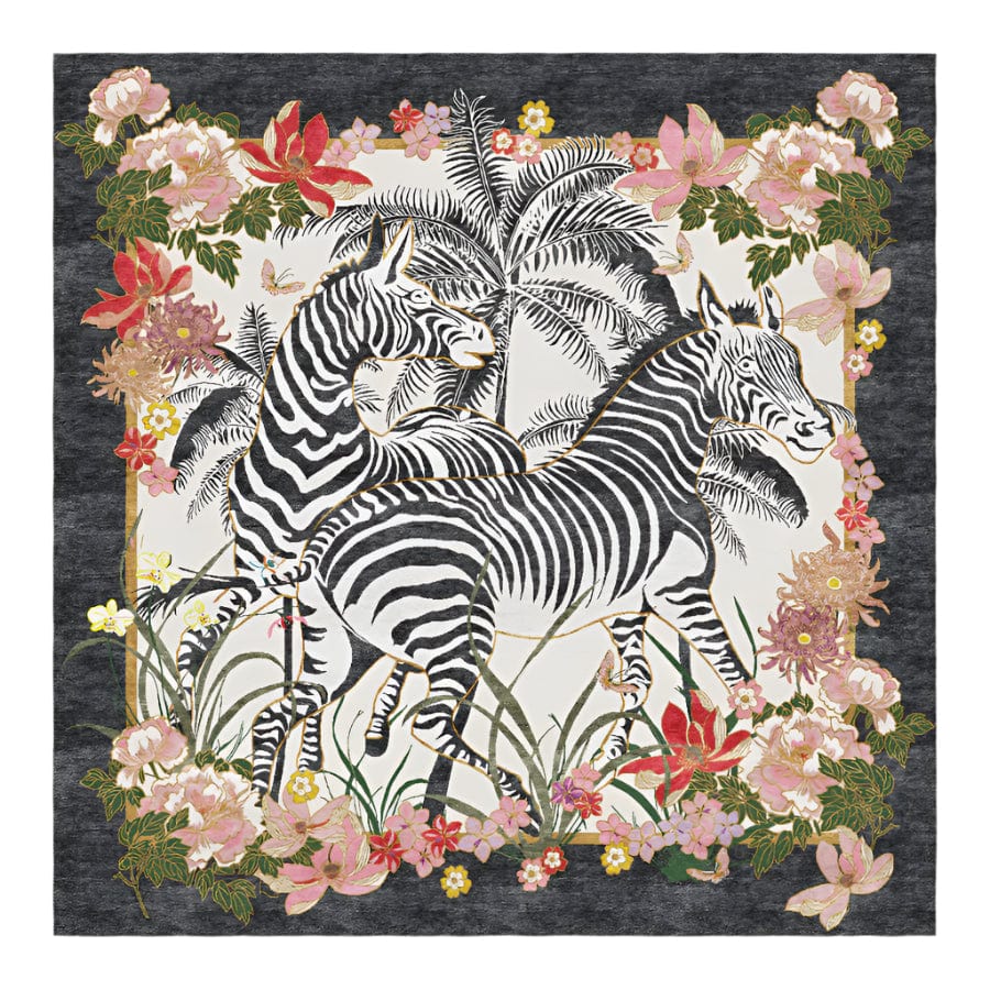 Zebra Waltz Black 250x250cm Hand Tufted Rug made to Order 9x12 10x14