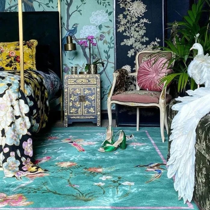 Birdsong Jade Green 5x8 6x9 Hand Made to Rug