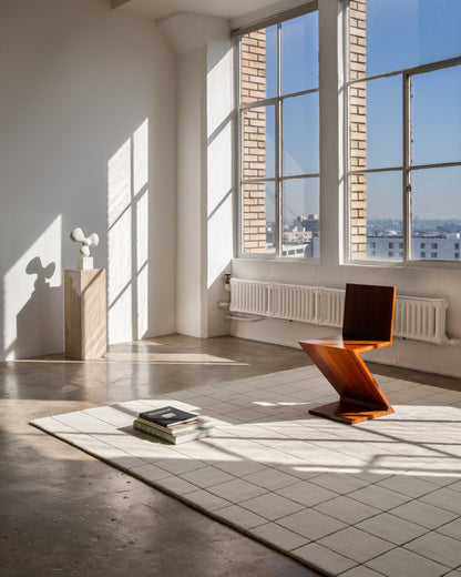 Simple Geometric Grid Rug for Living Room - Modern Bauhaus Style - Minimalist Black and White Carpet