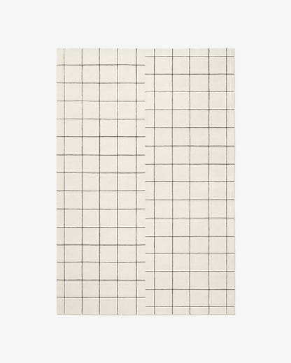 Simple Geometric Grid Rug for Living Room - Modern Bauhaus Style - Minimalist Black and White Carpet