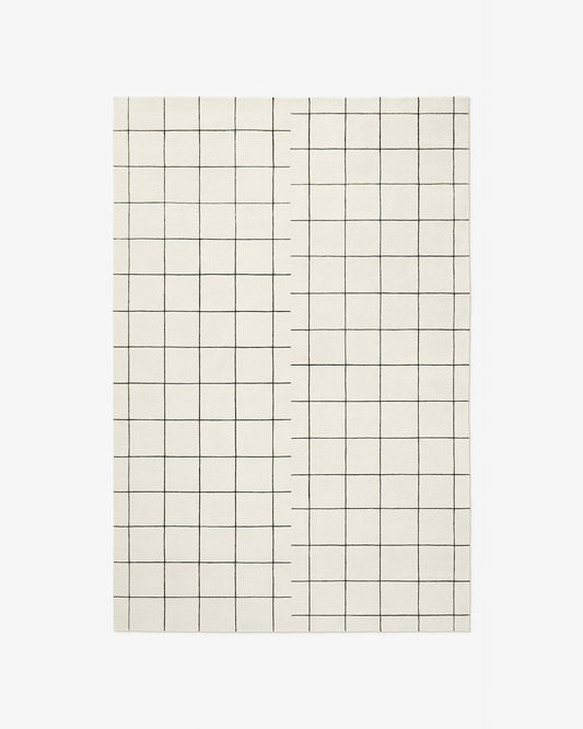Simple Geometric Grid Rug for Living Room - Modern Bauhaus Style - Minimalist Black and White Carpet