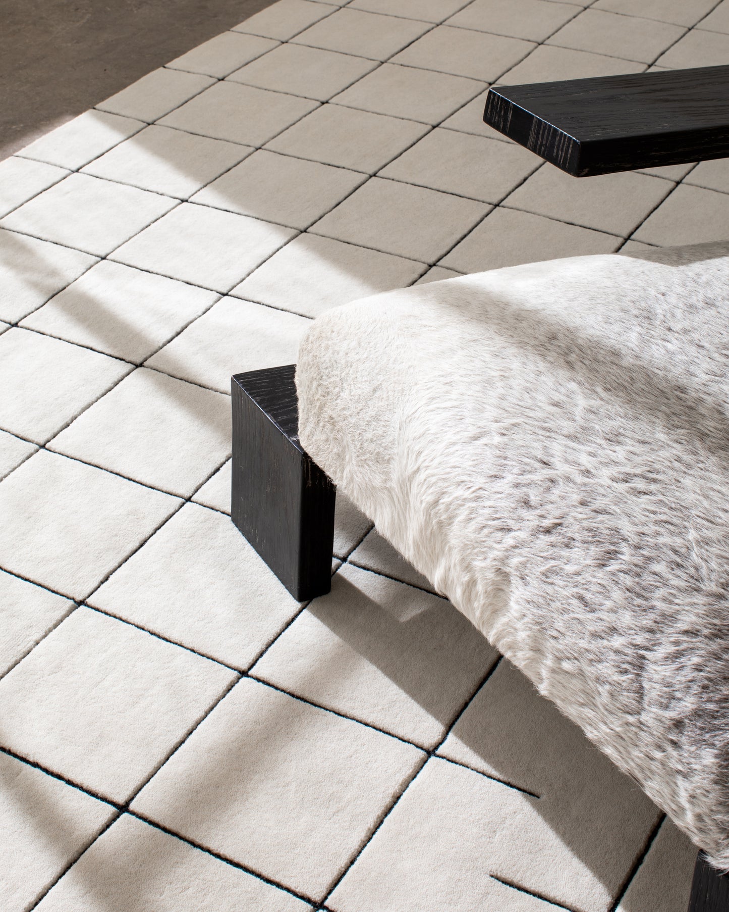 Simple Geometric Grid Rug for Living Room - Modern Bauhaus Style - Minimalist Black and White Carpet