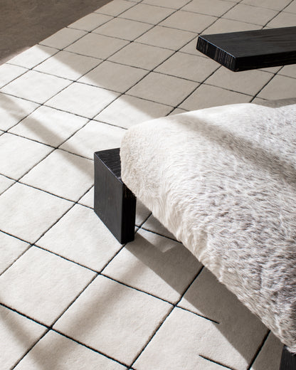 Simple Geometric Grid Rug for Living Room - Modern Bauhaus Style - Minimalist Black and White Carpet